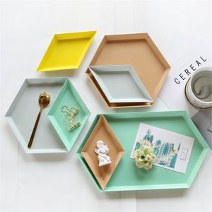 Organization Colorful Metal Storage Trays Chic Geometric Combo Organizer Plate Desktop Decor Jewelry Display Trays Tea Set Dessert Plates