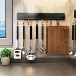 Organizacja aluminiowe przybory kuchenne garnki organizator stojak z ruchomymi haczykami wieszak na szpatułki i patelnie na ścianę wisząca czarna