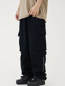 QNPQYX New Men's Harem Cargo Pants Men Hip Hop Solid Loose Trousers Male Vintage Japanese Streetwear Casual Style Pocket Zip Pantalons