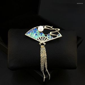 Brooches Upscale Retro Fan-Shaped Tassel Brooch High-End Women's Pin Cheongsam Dress Corsage Accessories Pearl Rhinestone Jewelry