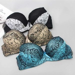 Bikini Air Bra & Panties Women New Sexy Low Waisted BCDE Cup Embroidered Lace Up Bras Plus Size 34 36 38 40 42 Brassiere Printing Style Female Lingerie