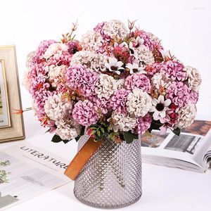 Decorative Flowers 15 Flower Head Silk Hydrangea Artificial White Wedding Small Bouquet Fake Party DIY Decoratio Free Ship