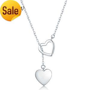 Genuine 925 Sterling Silver Double Heart Necklace Pendant High Quality Jewelry HN015 Personalized
