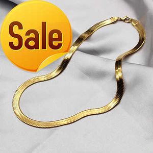 18k Gold Plated Flat Snake Link Chain With Lobster Clasp Herringbone Snake Chain Necklace Jewelry Women Men 2023