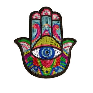 Järn på lappar Syning Notion Hand Of Evil Eye Embroidered Patch Decorative Sequin Sew On Patches Stor Applique For Clothing T-Shirt Jackets Jeans
