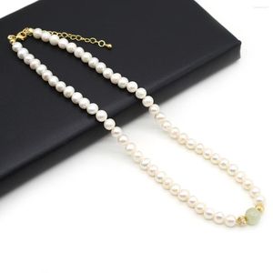 Collane con ciondolo 6-7mm Collana di perle di perle naturali Forma rotonda Pera d'acqua dolce bianca Per le donne Jewerly Regalo per feste Lunghezza 37 cm