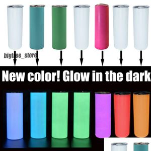 Tumblers 20 Unzen Sublimation Glow in the Dark Tumbler Blanks Halloween Leuchtende dünne Tassen Weihnachten Kreative Tassen Großhandel Edelstahl Stee Dhxzv