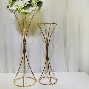 Dekoracja imprezy Flower Filar Gold Metal Stand Piękny kształt Frame Wedding Table Central Centerpiece Yudao1455