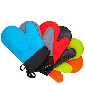 Silicone Oven Mitts Kitchen Waterproof Non-Slip Pot Holder Cotton Insulated Microwave Heat Resistant Gloves Cooking Baking Glove