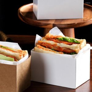 Подарочная упаковка 50 шт. Долгое количество тостов с хлебом Compact Easy Carry Food Packaging Box Сэндвич с бутерброд