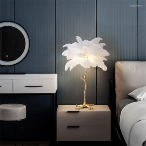 Lâmpadas de mesa Avestruz Feather Lamp Creative for Indoor Living Room Bedroom Bedside Floor Shop Shop Decorativa