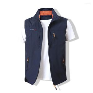 Men's Vests Men Waistcoat Jackets Vest 2023 Spring Solid Color Stand Collar Climbing Hiking Work Sleeveless With Pocket M-6Xl Brand Sale