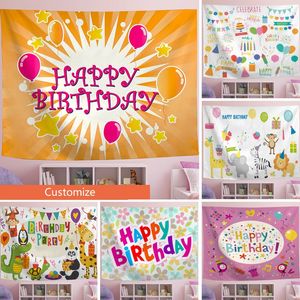 Happy Birthday Tapestry 150x130cm Birthday Photo Background Cloth Large Carpet Wall Hanging Home Decoration