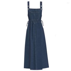 Casual Dresses 2024 Spring Summer Women Ladies Vintage Long Denim Dress Female Tassel Spaghetti Strap Jeans