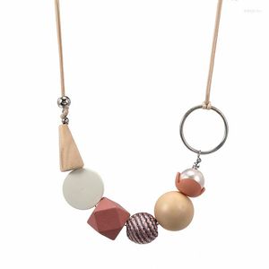 Hänge halsband vintage geometriska träpärlor hängen för kvinnor handgjorda uttalande etniska repkedja halsband mode smycken gåva