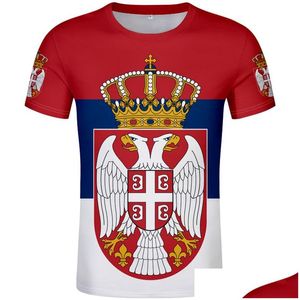 Męskie koszulki Serbia Męska koszulka DIY Make Made Numer Numer Srbija Srb Tshirt Srpski Nation Flag Serbien College Print Logo Table Dhrey