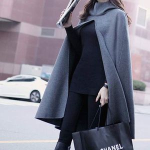 QNPQYX NEW WOMEN BAT SLEEVE MIDLONG PONCHO COAT AUTUNT LADIES OUTER OUTER HOODED CAPE COAT CLOAK SHAWL SMOCK PONCHOS ABRIGOS MUJER INVIENO