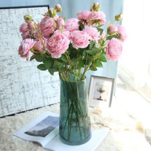 Flores de rosa ocidentais artificiais Artificial 3 Head Peony Wedding Party Home Decor Materiais de seda Flores de Flor Falsa Flores de Rosa 0516