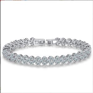 Lyx Österrike Shining Crystal Tennis Armband Sterling Silver Charms Zircon Diamond Roman Link Armband Smycken