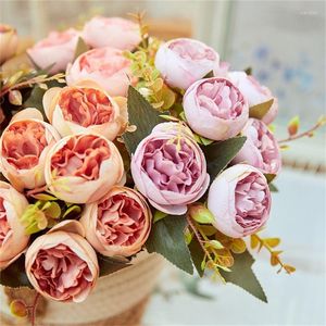 Decorative Flowers Fall Artificial Silks Peony High Quality White Bouquet For Wedding Table Party DIY Gift 6 Heads Home Decor