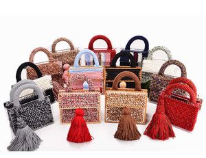 Shoulder Bags Luxury Designer Wool Acrylic Handbag Women Brand Handmade Knitting Tassels Small Ladies Clear Woven Crossobody 230426