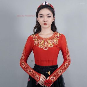 Roupas étnicas 2023 Tradicional Chinese Mesh Vintage Camisa Nacional Bordado de Flores Lantejoura Retro Hanfu Tops Oriental Tang Suit