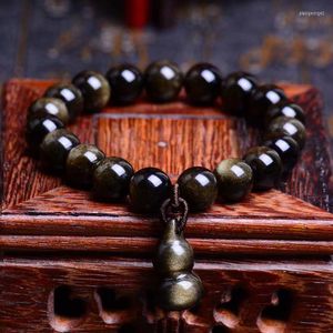 Strand JoursNeige Natürliche Jin Obsidian Stein Armbänder 10mm Perlen Kleine Kürbis Anhänger Männer Frauen Single Lap Kristall Armband Schmuck