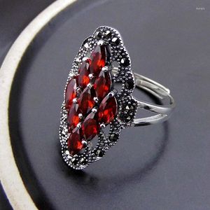 Cluster Rings Real Jade Ring Garnet 925 Sterling Silver Men Women Ruby 925ring Brand Jewelry Natural Stone