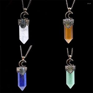 Pendant Necklaces YJXP Hexagonal Column Natural Stones Inlay Oval Labradorite Crescent Moon Vintage Crown Shape Jewelry Making