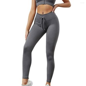 Active Pants Women Ribbed Leggings Push Up Seamless Fitness Stripe Drawstring Yoga Trousers Sweat-Absorbent Bottom Tights Gym Running