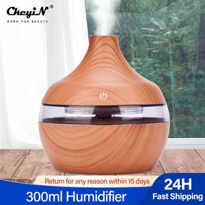 Apparater keyin 300 ml träkorn ultraljud luftfuktare USB mini arom diffusor eterisk olja diffusor mist maker 7 färgglada ljus