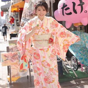 Abbigliamento etnico 2023 Abito da donna stile vintage giapponese Kimono tradizionale Rosa Yukata Accappatoio Cosplay Pography A306