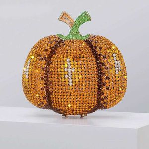 Borse a tracolla Donna Pumpkin Crystal Metallic Evening Wedding Novità Strass Piccola pochette e borsette Designer di lusso 230426