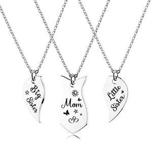 Pendant Necklaces 3 PCS Heart-shaped Matching Mom Sisters Necklace Set Stainless Steel Mother Daughter Jewelry Gifts