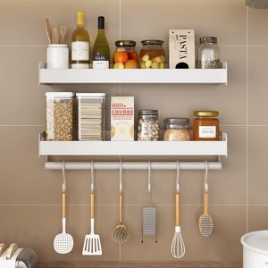 Organização 40/50cm Rack de especiarias branco liga de alumínio cozinha montado na parede frascos de temperos prateleira de armazenamento organizador suporte de recipiente de condimentos