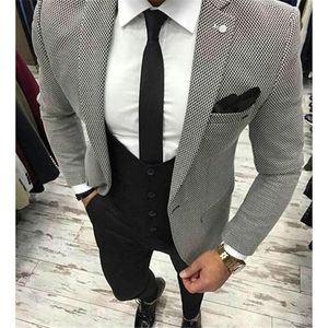 Men's Suits & Blazers Mens Checkered Suit Houndstooth Custom Made 3 Pieces Men Dress Tailored Casual Groom Wedding Man Blazer