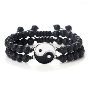 Strand 2Pcs/set Tai Chi Yin Yang Bracelets Natural Stone Lava Beads Adjustable Matching Lover Fashion Couple Jewelry Gift 6mm