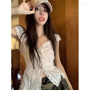 Women's Blouses Korobov Sexy White Lace Shirts Female Spring Solid Niche One-word Shoulder Y2k Tops Korean Fashion Roupas Femininas