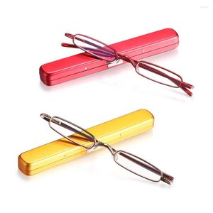 Sunglasses Fashion Portable Slim Small Mini Reading Glasses With Case Women Men Metal Frame Resin Lens Eyewear Strength 1.00- 4.00