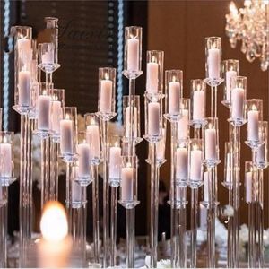 Świece 6PCS) Hurtowe meble Crystal Clear Acryl Wysp Wedding Candelabra Centerpiece Yudao150