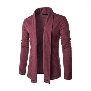 Herrtröjor Luclesam -knapplös Cardigan tröja Vin Röd stickade jackor Autumn och Winter Fashion Basic Male Knitwear