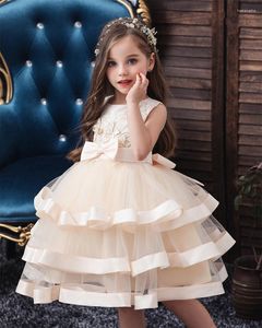 Casual Kleider Kinder Elegante Perle Kuchen Prinzessin Kleid Mädchen Für Hochzeit Abend Party Stickerei Blumen Mädchen Kleidung