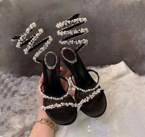 Cleo cristalli decorativi sandali a spillo 95mm strass perla decorano scarpe da sera anello abito da sera rosso nero women039s hig7070122