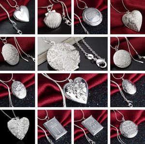 15 Stile mit 925er Silberplattierung, Herz und Kreuz, kreisförmiges Liebesherz, Ellipse, quadratischer Anhänger, Halskette, Foto-Medaillon
