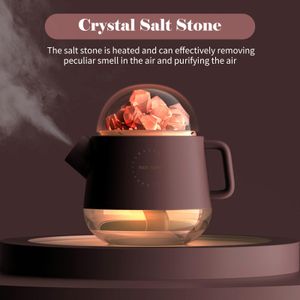 Apparater 360 ml Crystal Salt Stone Air Luftfuktare Kettle Shape Mist Firidifier med Night Light Desktop Tyst USB Essential Oil Diffuser