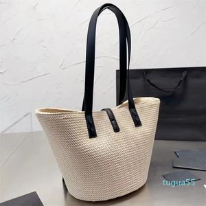 23SS Modedesigner-Tasche mit großem Fassungsvermögen, gewebter Gemüsekorb, atmosphärische, neutrale Pendler-Strandtasche, einzeln