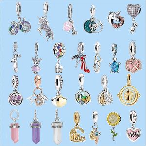 925 Srebrne koraliki Uroki Fit Pandora Charm Dangle Charm Bike Heart Cat Cartoon Beads