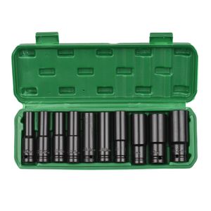 KONTAKTDOZEN 1/2inch Drive Hex Impact Electric Wrench Socket Set 10st Djup Socket Metrics storlek 1024mm Kolstål med hård lagringslåda