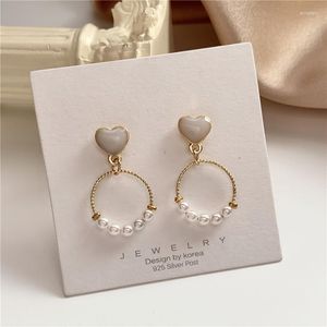 Backs Earrings Korean Style Pink Heart Simple Small Round Circle Imitation Pearls Clip On No Piercing For Women Lady