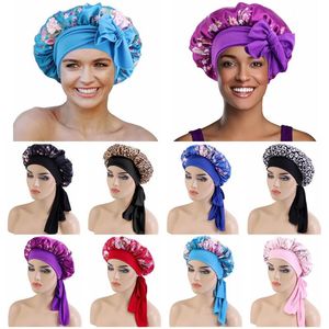 Beanies Beanie/Skull Caps Elastic Band Silk Bonnet för flätor Sleep Cap Black Women Hair Bonnets African Head Wrap Satin